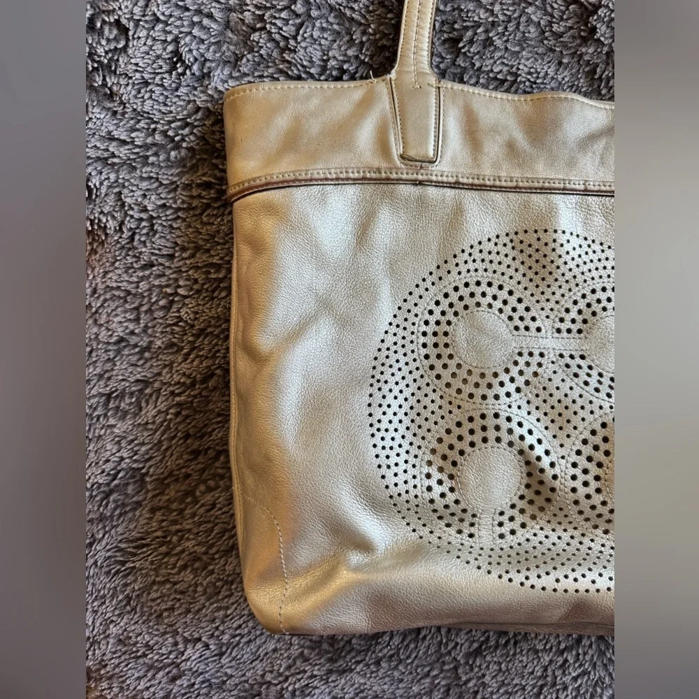 COACH Audrey Gold Perforated Leather Tote